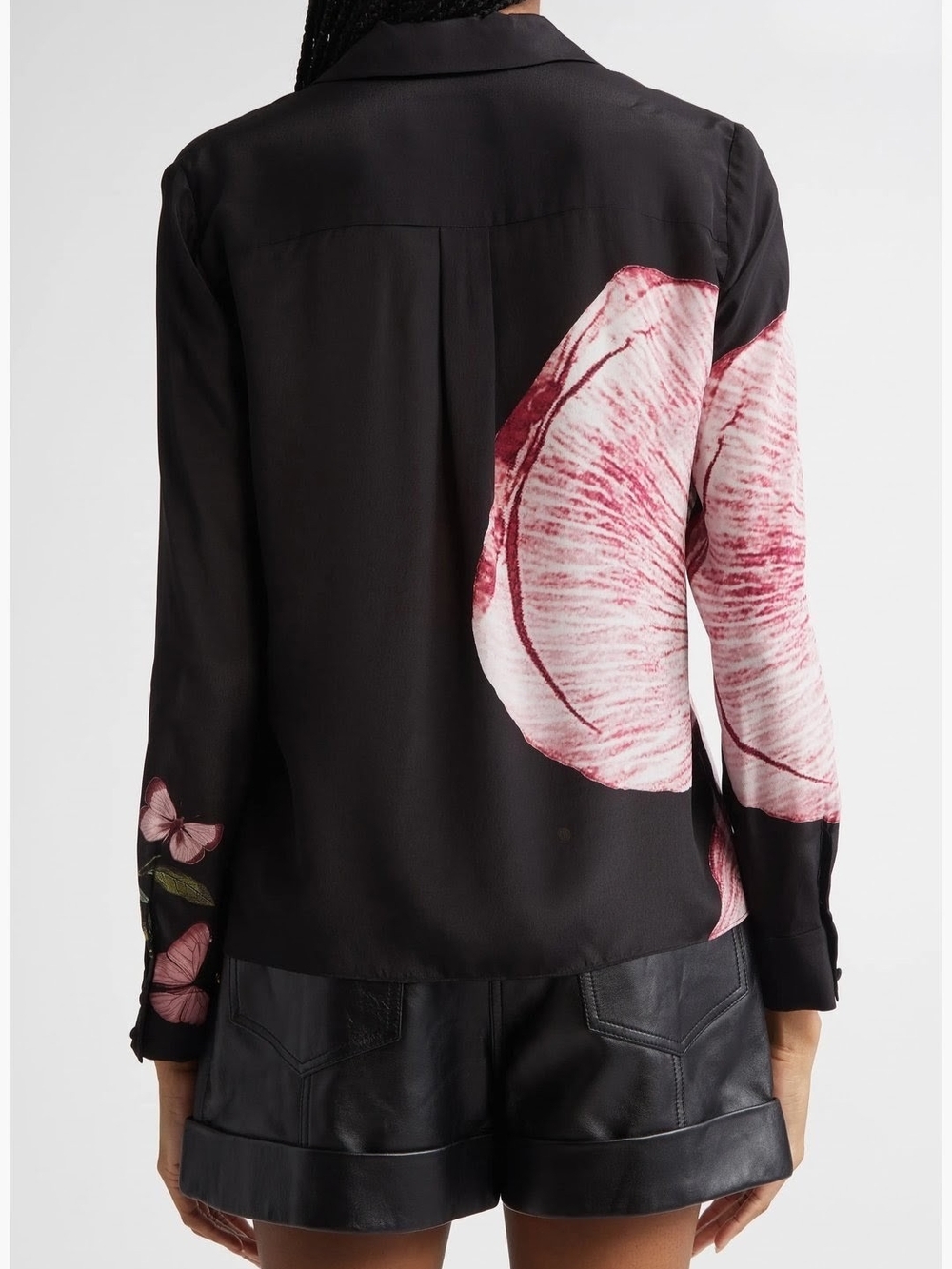Alice + Olivia Willa Luna Floral 100% Silk Blouse Size M Black Pink - Picture 4 of 14